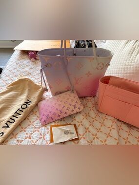 Louis Vuitton Monogram Neverfull MM in the Sunrise Pastel with pouch
